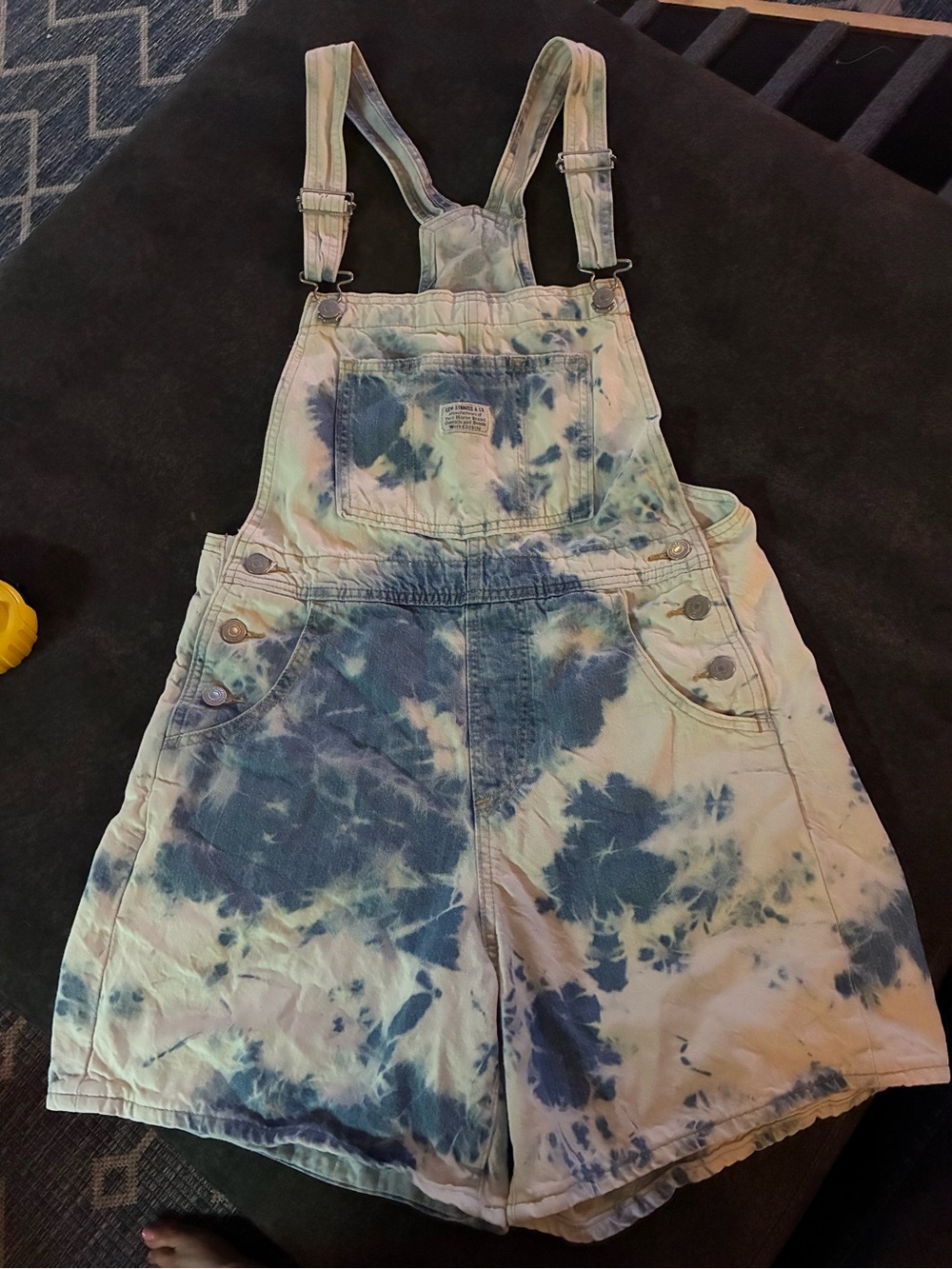 Levi's Blue and White Tie-Dye Denim Short Overalls